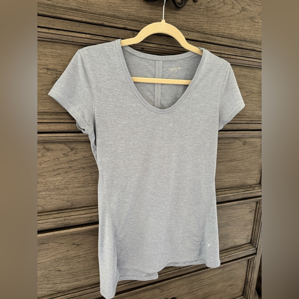 Go-Dry Short Sleeve Tee EUC Blue White Stripes Old Navy Active - Picture 6 of 15